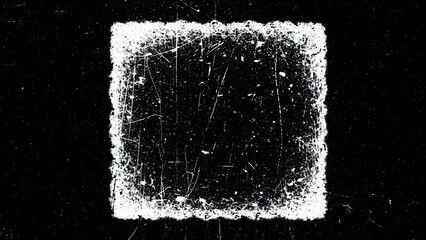 Obraz premium Abstract white square with black center and scattered lines on dark background