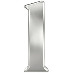 Shiny Chrome Silver Metallic Digit One, Isolated 3D Rendered Numeral Against a Solid Black Background