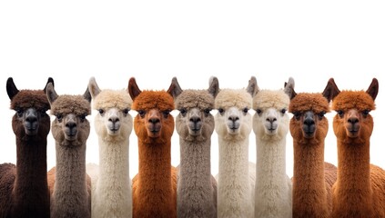 Obraz premium Group of vibrant alpacas lined up highlighting wool quality, livestock care