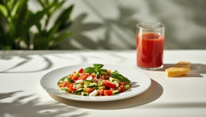 Fresh chopped vegetables including tomatoes, cucumbers, and onions served on a plate, suitable for a healthy meal, World Nutrition Day