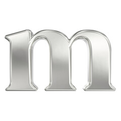 Shiny Chrome Lowercase Letter M Isolated on Solid Black Background: Polished 3D Alphabet Typography Element