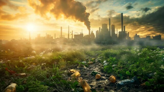 Environmental pollution and industrial landscape with a polluted sky