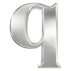 Polished Chrome Lowercase Letter Q 3D Render Isolated on a Black Background for Elegant Typography.