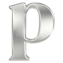 Polished Silver Chrome Lowercase Letter P Isolated  for Elegant 3D Typography and Design.