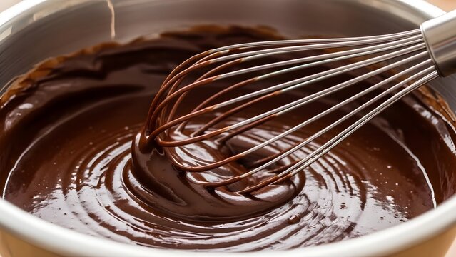 Chocolate mixture mixing with whisk