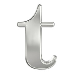 Sleek 3D Rendered Lowercase Silver Chrome Letter T Isolated on a High Contrast Black Background
