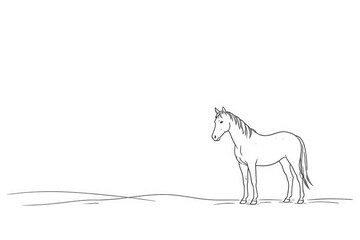 Fototapeta premium Sparse outline of a standing horse on a minimalist plain with copy space for design
