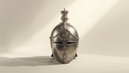 Naklejka premium 15th-century Milanese helmet featuring heraldic swan and crown insignia, used in medieval armor collections