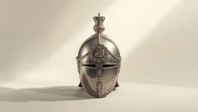 15th-century Milanese helmet featuring heraldic swan and crown insignia, used in medieval armor collections