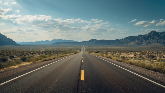 Deserted mountain road during summer in arid region, serving as background for travel planning, Earth Day