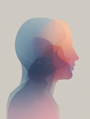 Abstract silhouette of human profile with colorful overlapping layers