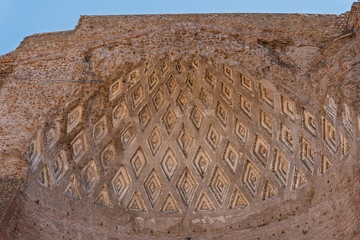 Italy - Rome - Temple of Venus and Roma - Ancient coffered ceiling vault with a geometric diamond pattern in the decorative Roman ruins. © GuillaumeAngleraud