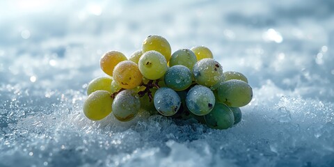 Obraz premium Cluster of grapes in icy conditions highlighting fruit preservation techniques