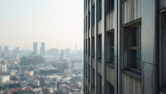 Concrete building section with empty windows serving as an architectural backdrop for text placement, Earth Day
