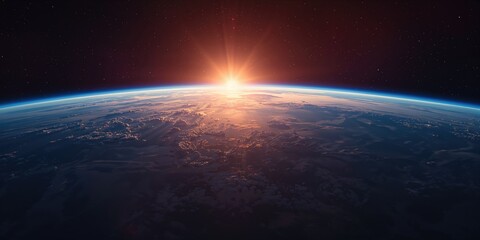Planet Earth seen at sunrise from space, highlighting the start of a new day on our planet, Earth Day