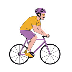 Obraz premium Man Riding Bicycle Wearing Helmet and Sunglasses.