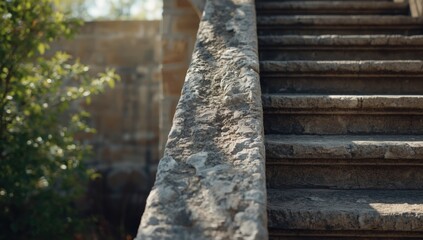 Stone staircase edge with wall adjacent, useful for structural inspection and preservation efforts