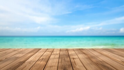 Fototapeta premium Wooden plank backdrop with a clear sky, ideal for editorial header backgrounds