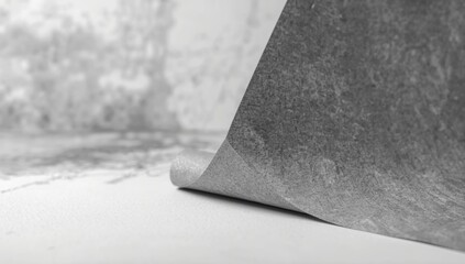 Close-up of a blank gray paper sheet serving as a background for design elements, editorial layout