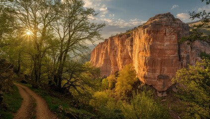 Large sandstone formation adjacent to a forested area in Rhineland-Palatinate, focusing on geological preservation