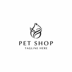 Elegant black and white pet shop logo with abstract animal design.