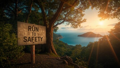 Maritime safety sign warning of potential disaster risk at sea, safety awareness day