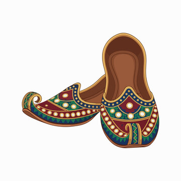 Vibrant traditional Indian mojari shoes with intricate designs
