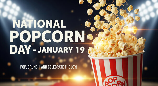 National Popcorn Day January 19 Cinema Lights Bucket Overflowing snack food