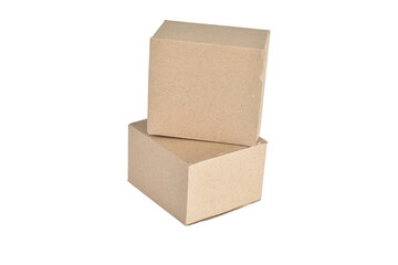 Two cardboard packaging boxes isolated on PNG background.