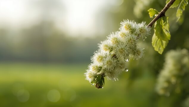 Detailed view of poplar tree branch with seeds showing natural seed dispersal for ecological study