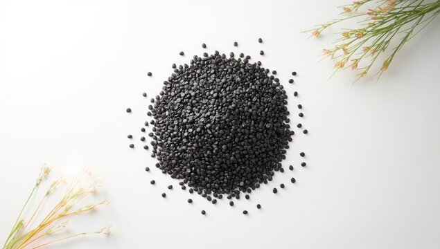 Dried black lentils on a kitchen surface, ideal for fiber-rich meal assembly, emphasizing healthy eating habits