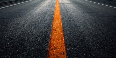 Orange road lineline on asphalt serving as a traffic control guide, highlighting roadway organization and visibility, Road Safety Week