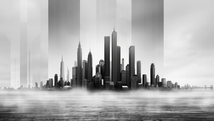Contemporary monochrome cityscape featuring high-rise buildings, highlighting urban design and artistic expression, World Urbanism Day