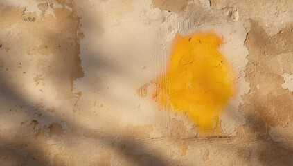 Stucco street wall featuring sunlight paint spot, ideal for text and layout backgrounds
