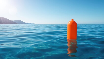 Buoy in ocean waves emphasizing water rescue equipment, summer day, maritime safety