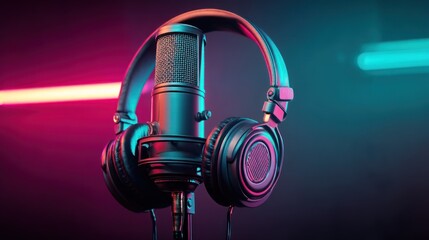 Headphones and microphone on transparent background