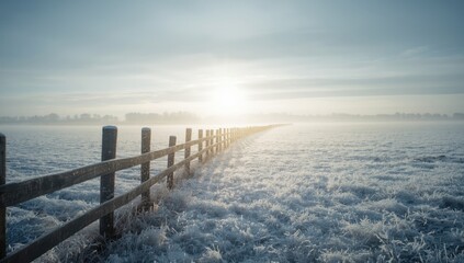 Snow-covered grass in a frozen pasture, highlighting seasonal change and erosion risk, winter season