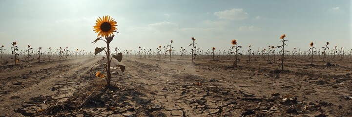 Sunflowers with wilted petals, seasonal decline and preservation challenges, Earth Day