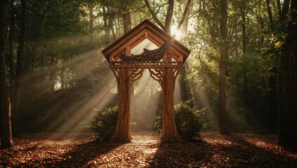 Tree-shaped wooden framework serving as a decorative backdrop for layout and design purposes