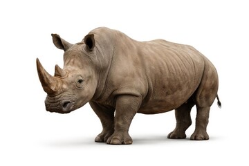 Obraz premium Single rhinoceros presented on an even white photographic backdrop