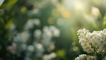 Brightly blooming Spiraea flowers on a natural background, highlighting ornamental shrub care, spring