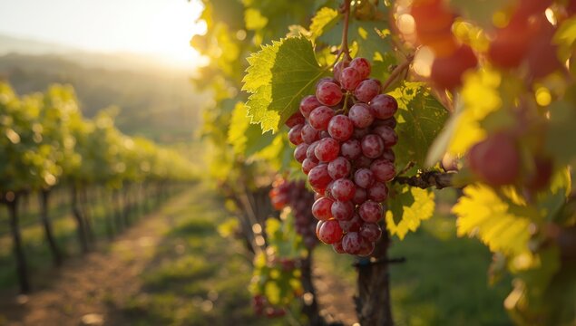 Vineyard cultivating Flame Seedless grapes highlighting eco-friendly agriculture, Earth Day