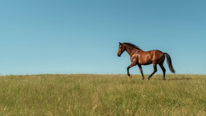 Young stallions with elegant hairstyles and slender croup during a sunny summer day, suitable for equestrian lifestyle images