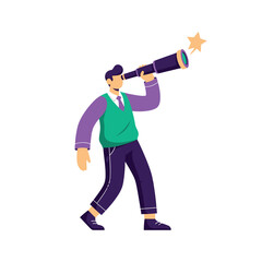 Fototapeta premium Man with Telescope Looking at Star.