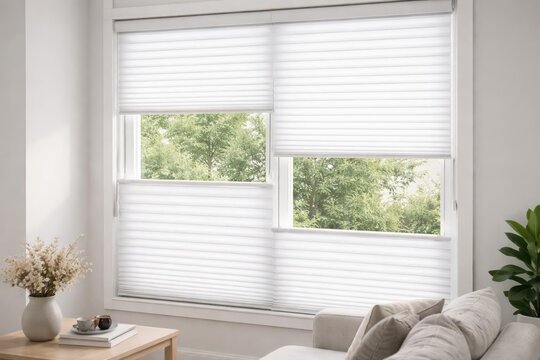 Top down bottom up white pleated blinds with 50 millimeter fold design in contemporary style