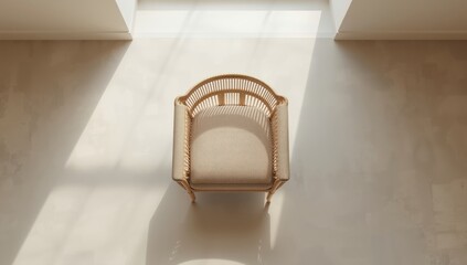 Overhead shot of an armchair, designed for use as a UI backdrop or editorial header with focus on form and material