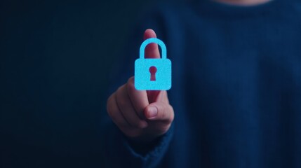 safer internet day Hand touches a luminous blue digital padlock graphic symbolizing internet cyber security