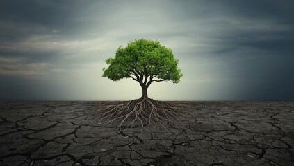 Isolated tree amidst a barren landscape highlighting deforestation effects, Earth Day