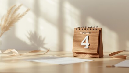 February 4 date on wooden calendar, serving as a tool for scheduling and planning