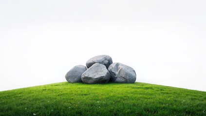 Massive rocks positioned on grassy terrain in natural landscape, emphasizing outdoor features